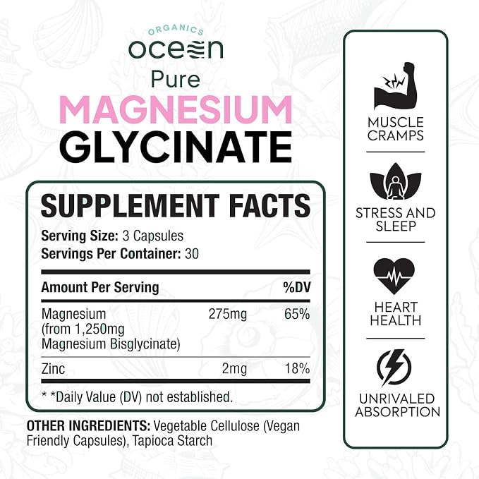 Organics Ocean Pure Magnesium Glycinate & Chelated Zinc | 90 Capsules