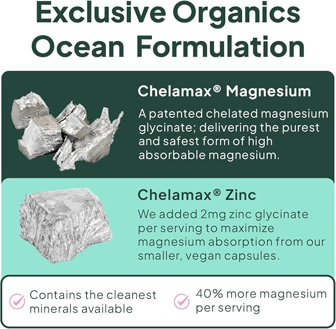 Organics Ocean Pure Magnesium Glycinate & Chelated Zinc | 90 Capsules