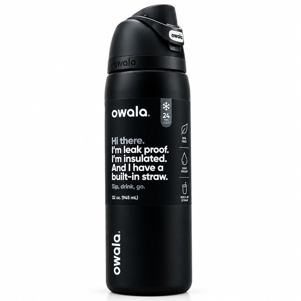 Owala FreeSip Stainless Steel Insulated Water Bottle - Very Black 32 oz
