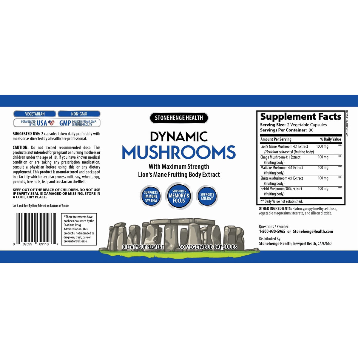 Stonehenge Health Dynamic Mushroom Complex - 60 Veggie Capsules