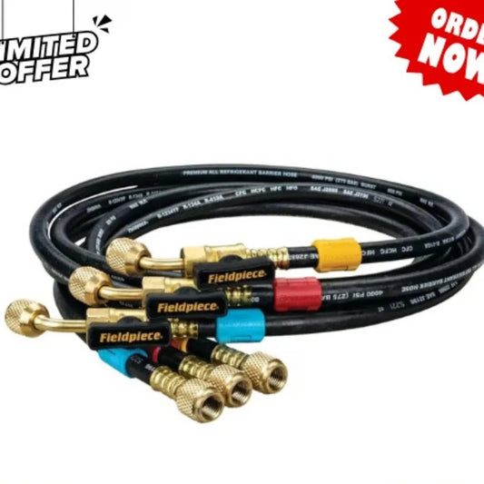 Fieldpiece HR3B 3-Pack Ball Valve Refrigerant Hose Set with Color Tags - 1/4" x 1/4" - 60"