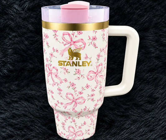 Stanley The Quencher H2.0 FlowState Tumbler - Pink Ribbon Floral Edition 40 oz